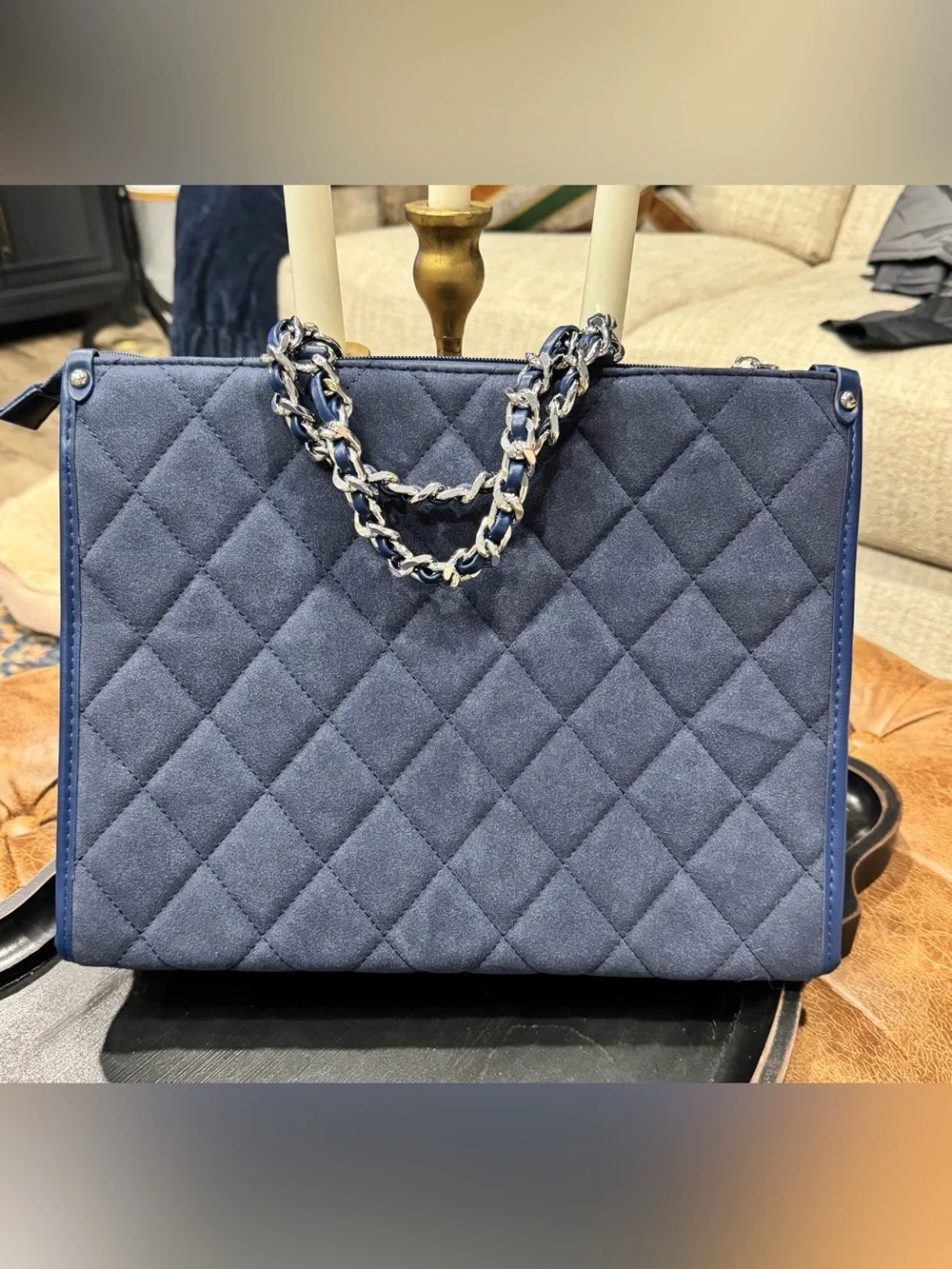 Navy Quilted Women’s Tote Bag